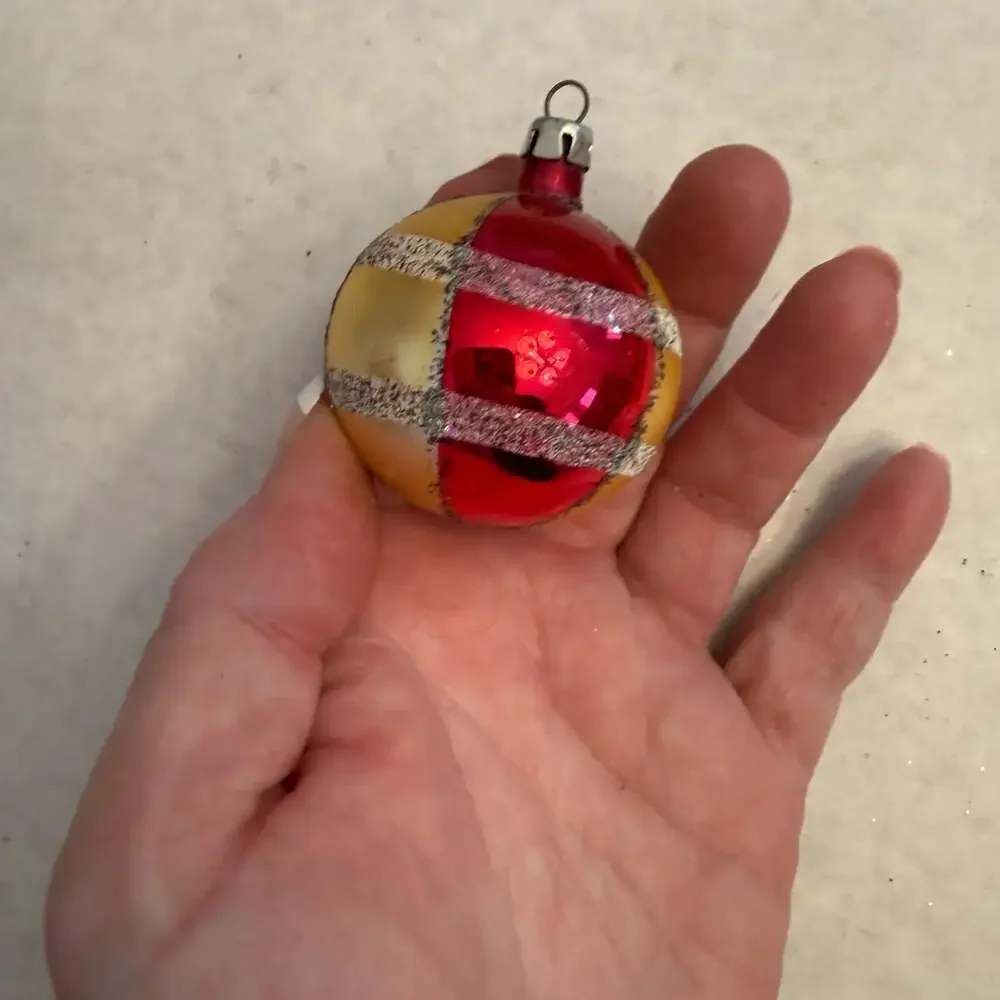 West German Antique Red Glass Indent Vintage Christmas Ornament 1950's
